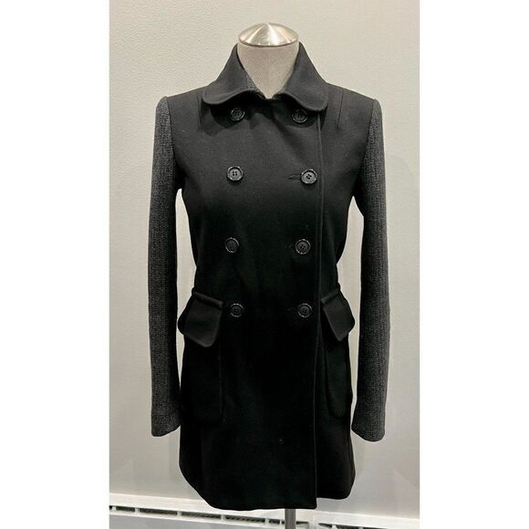 French Connection Black Wool Peacoat with Gray Knit Sleeves Size XS - Picture 1 of 9